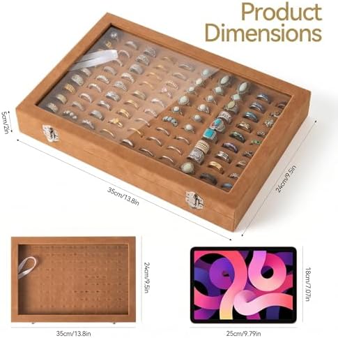 Frebeauty 100 Slots Ring Organizer Tray,Velvet Ring Box with Clear Lid - Image 3