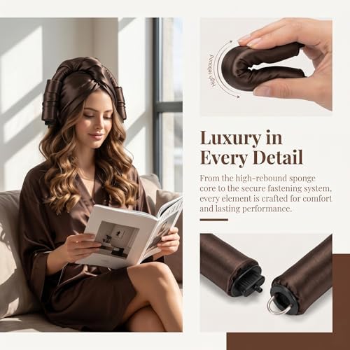 Heatless Curls Overnight Set, Overnight Blowout Rods, 3Pcs Jumbo Satin Hair Rollers to Sleep In, No-Heat Flexi Rods for Long Thick Hair, Soft No Damage Curling Rods for All Hair Types (Brown) - Image 6