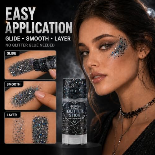 Mysense Black Body Glitter Stick,Halloween Face Hair Glitter for Women Kids - Image 3