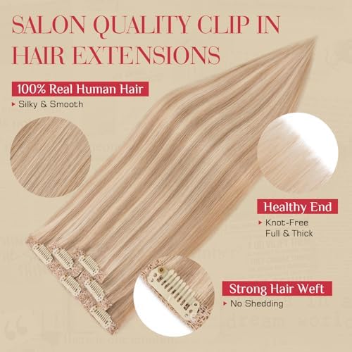 Rich Choices Real Human Hair Clip In Extensions-6 Pcs Single Clip Design-Invisible Clip in Extensions for Thin Hair-Hairpieces for Women/Men-16 Inches #12P613 Golden Brown Highlighted Bleach Blonde - Image 3