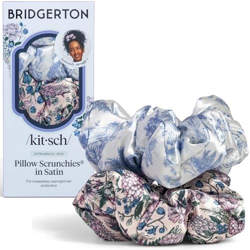 Bridgerton x Kitsch Satin Scrunchies for Women - Toile De Blue, 2pcs by Kitsch