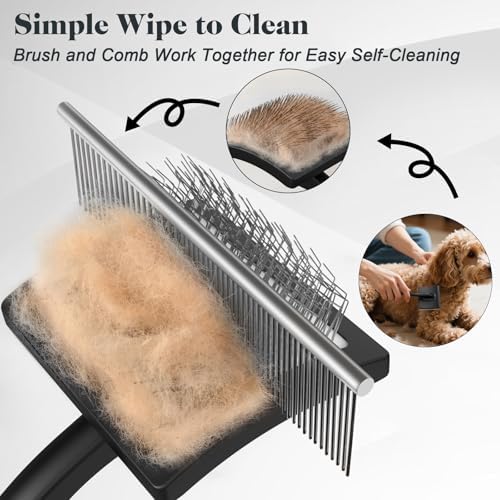 2PCS Slicker Brush for Dogs & Pet Comb,Professional Dog Grooming Brush (Goldendoodles,Poodles,Labradoodles) with Extra Long Pins to Effectively Remove Tangles, Knots and Mats (Black, Large) - Image 5