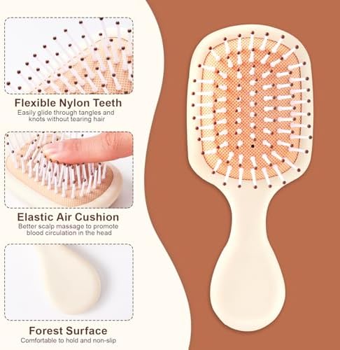 Mini Hair Bursh for Women Men and Kids, Protable Travel Size Hair Brush for Pockets Purses, Mini Detangler Brush for All Hair Types, Small Paddle Brush for Detangling (Beige) - Image 3
