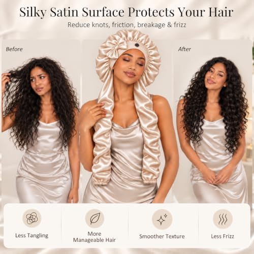 Bonnet for Braids Long Hair Double Layer Silk Satin Bonnet Bounce Curl Caps Women Sleeping Samurai Wrap Hair Hose Cap 2 in 1 - Image 6