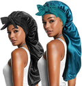 2pcs Long Satin Bonnets with Tie Band, Large Braid Bonnet Silky Hair Cap for Locs Women Sleeping, D by Heniho