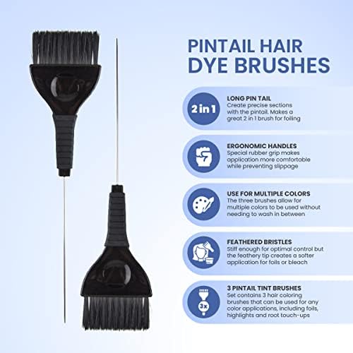 Pintail Hair Dye Brushes - 3 Tint Brushes - Hair Color Pin Tail Color Brush - Image 3