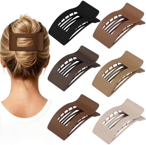 French Flat Hair Clips for Women 6pcs Hair Claw Clips for Thick or Thin Hair Matte Claw Clips for Girls Barrettes Non-Slip Strong Hold Hair Accessories for Women (Coffee) by Artchita