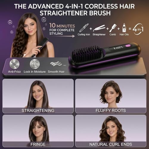 2026 Upgraded Go Brush - Pro for Short Hair - Cordless Straightening Brush with Fast Heat, 3 Temperature Settings, Ionic & Ceramic Care, 2500mAh USB-C Rechargeable for Frizz-Free Styling - Image 7