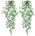 LOYWREE 2 Pack Fake Hanging Plants - Small Potted Plants with Green Eyebrow-Leaf Trailing Vines, Indoor Outdoor Aesthetic Decor for Office, Living Room Shelf & Home Accent (Black Pot) by Unknown