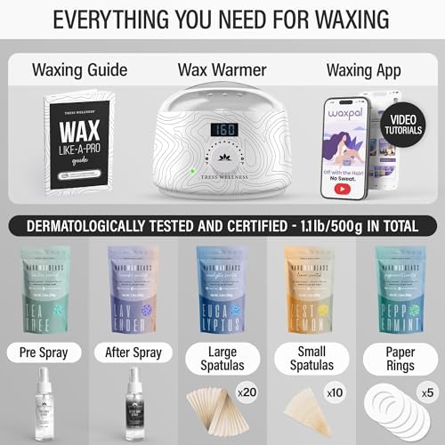 Tress Wellness Award Winning Waxing Kit for Sensitive Skin – Safe for Face & Skin, Easy to Use – At-Home Kit for Face, Bikini, Brazilian & Full Body - Digital Display, Black & White - Image 3