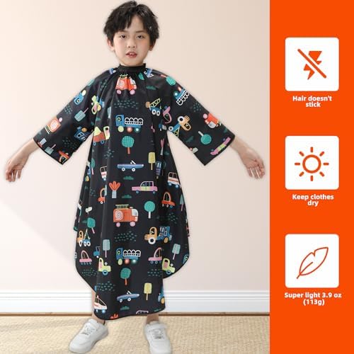 PERFEHAIR Kids Haircut Cape with Sleeves - Cute Cars Printing, Adjustable Neck Collar, Comfortable Barber Cape for Boys & Girls, Ideal for Home or Salon Use, Professional Hair Cutting Apron - Image 3