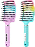 2 Pack Detangling Brush Getting Knots Out without Pain Adds Shine and Makes Hair Smooth,Detangler Boar Bristle Hair Brush for Adult & Kids Wet or Dry Hair(Green&Pink) by EKONAER