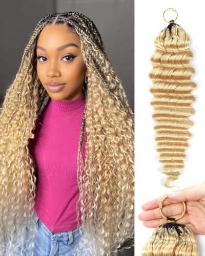 613# Blonde Color 14 Inch Human Crochet Hair for Black Women, Feather Crochet Extensions 55g 40 Strands, Resusable Miracle Look Hair Bundles, Soft Lightweight Small Knots Deep Wave by VDZ100HumanHair