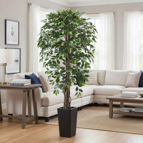 Aveyas 6ft Artificial Ficus Tree for Home Decor with Black Pot, 6 Feet Faux Plant Fake Silk Trees for Indoor Outdoor House Living Room Office Garden (6 ft Tall Including Raised Pot) - Image 6