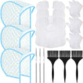 3 Sets Hair Coloring Kit, Includes PVC Hair Coloring Caps with Styling Tools, Disposable Dye Shawl, Gloves, Brushes for Dyeing(Blue) by Boao