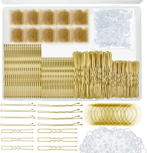 510PCS Blonde Bobby Pins Hair Pins Kit with Hair Net, YINGFENG Includes 100 Bobby Pins for Women, 100 U Shaped Buns Hair Clips, 300 Hair Bands and 10 Blonde Hair Nets, Dance competition must haves by YINGFENG