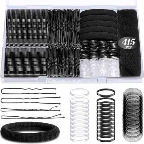 IKOCO 415pcs Bobby Pins Set, U Pins with Hair Ties and Hair Net, Black by Shineforyourbeauty