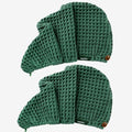 Luxury Organic Japanese Cotton Hair Drying Waffle Towel Wrap for Women | Absorbent, Quick-Dry Head Turban for Shower, Sauna, Spa | Extra Large for Long, Curly, Straight Hair With Button (Green, 2 Pc) by KOSMU