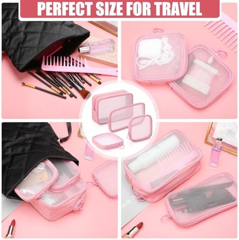 Weewooday 4Pcs Mesh Makeup Bag, Pink, Small, Large, Medium, Classic - Image 5