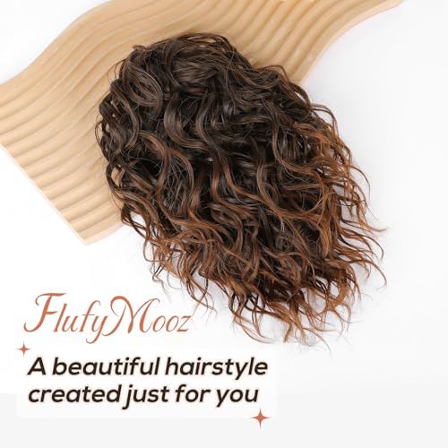 Flufymooz Ponytail Extension, 12" Short Claw Ponytail Extension Wavy Curly Jaw Clip in Pony tails Hair Extension Natural Synthetic Hairpiece for Women (Almond brown) - Image 2