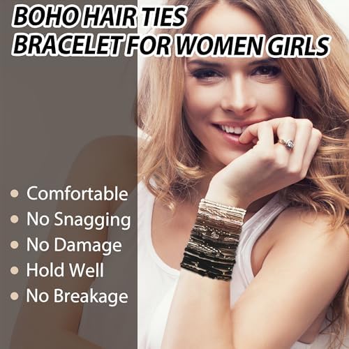 KANPRINCESS 20 PCS Boho Ponytail Holders - 4 Neutral Colors, 5 Styles Hair Bands & Bracelets for Women's Thick or Thin Hair, No Damage - Image 4