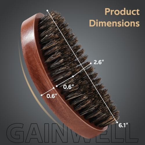 GAINWELL Boar Bristle Beard Brush, Wooden 360 Wave Brush for Men - Image 2