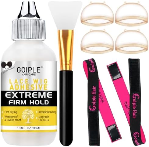 Wig Glue for Lace Front Wigs, Waterproof Lace Front Wig Adhesive & Silicone Applicator for Wigs, Strong Hold Transparent Lace Glue Edge Band HD Cap for Hair Replacement Invisible Hair Bonding (8PCS) by Goiple