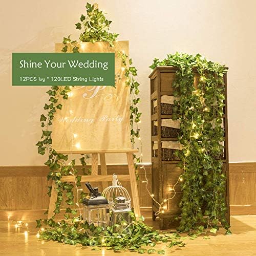 12 Pack 84Ft Artificial Ivy Garland, 100 LED Lights Fake Vines UV Resistant Greenery Leaves Fake Plants Hanging Aesthetic Vines for Home Bedroom Party Garden Wall Room - Image 2