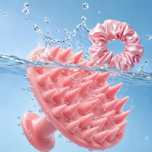 Scalp Massager Shampoo Brush Scrubber with Satin Scrunchie - Image 5