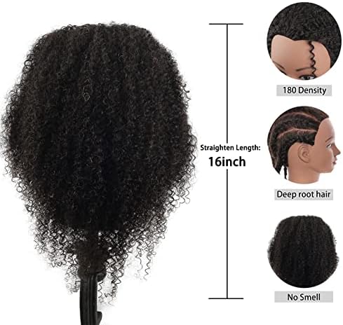 100% Human Hair Mannequin Head Kinky Curly Head Mannequin Real Hair Cosmetology Doll Head for Hair-styling Practice Manikin Training Head With Clamp Stand - Image 5