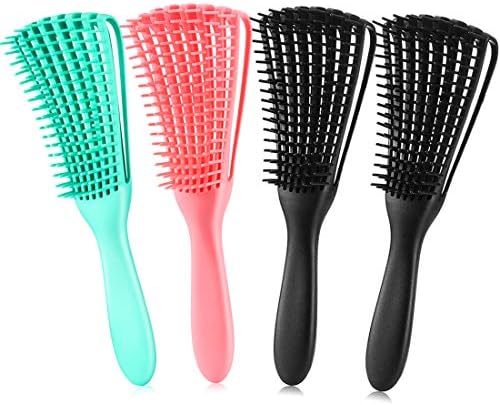 Hair Brush for Afro American/African Textured 3a to 4c Hair, Detangling Brush for Women's Knots, Wet/Dry/Oil/Thick/Long Hair, 4 pcs (Black+3 pcs) by Unknown