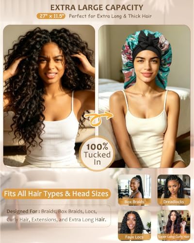 AWAYTR Long Satin Bonnet for Braids - Double Layer Hair Bonnet for Sleeping - Image 2