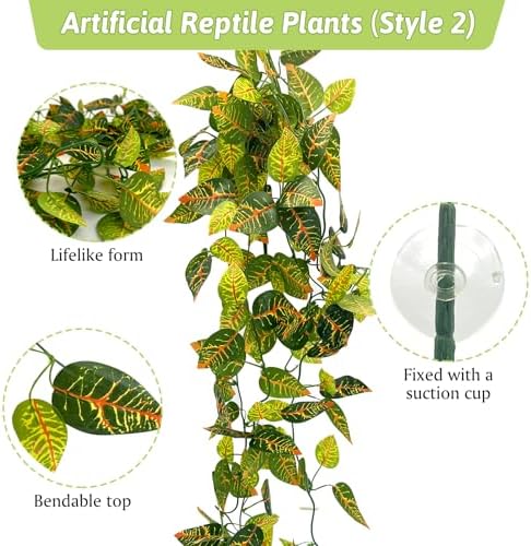 Reptile Plants for Terrarium Hanging Fake Leaves with Suction Cup - Image 5