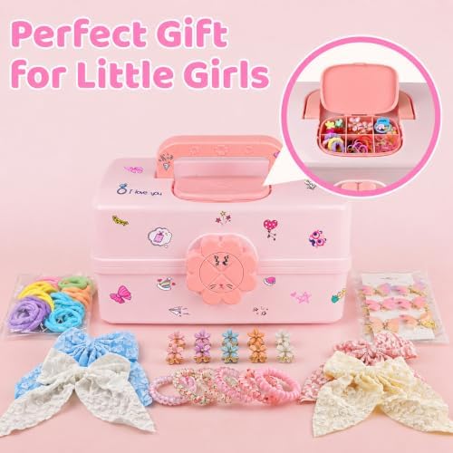 Hair Accessories Organizer 3-Layer Plastic Storage Box with Handle Pink176 - Image 3