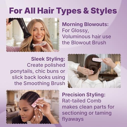 Goody 3-Piece Styling Hairbrush Set, Floral Pattern, Boar Bristle Smoothing Brush for Shine, Half-Round 180° Brush for Volume, Rat-Tail Comb for Precision, For All Hair Types, Gift for Women & Girls - Image 6