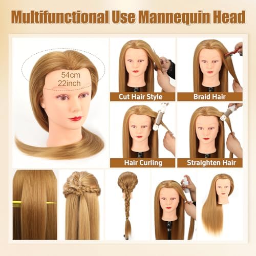 28 Inch Mannequin Head with 80% Human Hair Face Mannequin Head for Hair styling Practice - Curling, Braiding, Cutting Multiple Hair Colors with Table Clamp Stand for Kids and Professionals - Image 5