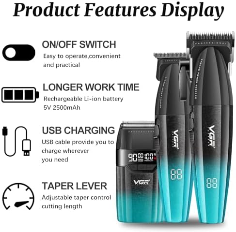 VGR 640S3 Professional 3 in 1 Hair Cutting Kit, 9000RPM Hair Clippers for Men Professional Hair Trimmer & Foil Shavers Set, Cordless Mens Barber Combo for Home, for Him(Green) - Image 2
