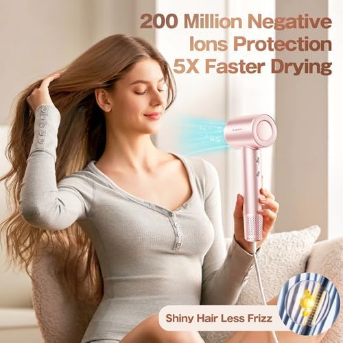 Labiim Hair Dryer, High-Speed Ionic Blow Dryer 110,000 RPM Motor, Rose - Image 2