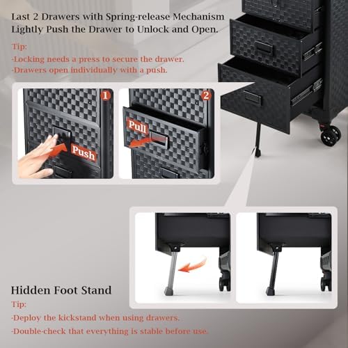 Stagiant Rolling Makeup Case with Drawers Cosmetology Case on Wheels 4 IN 1 Makeup Case 3 Drawers with Foot Stand Spring-release Mechanism Rolling Make Up Organizer for Artist Salon Nail Teach Trunk - Image 2