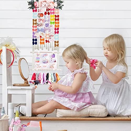cherrboll Hair Bows Holder Headband Organizer for Girls, Hair Clips Hanger Storage with Hooks, Wall Hanging Decor for Nursery Room - Image 2