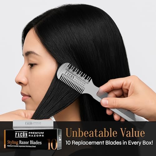 Facón Razor Comb for Hair Cutting - Professional Hair Cutting Comb Kit with 12 Replacement Blades, Double Edge Shaper for Salon & Home, Premium Styling Thinning Texturizing Split Ends Trimming Razor - Image 5