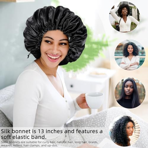 Edoneery Satin Bonnet for Sleeping Women, Double Layer Adjustable Sleep Cap - Image 4