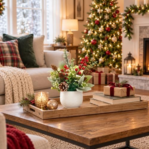 Der Rose Christmas Centerpiece for Tables, Small Fake Plants in White Pot - Image 2