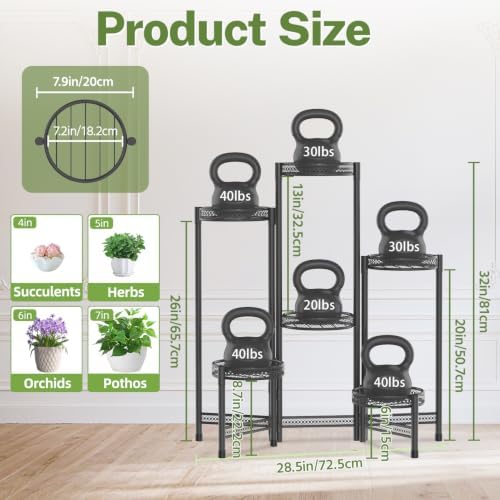 iDavosic.ly Plant Stand Indoor Outdoor, 6 Tier Iron Corner Shelf, Black - Image 4