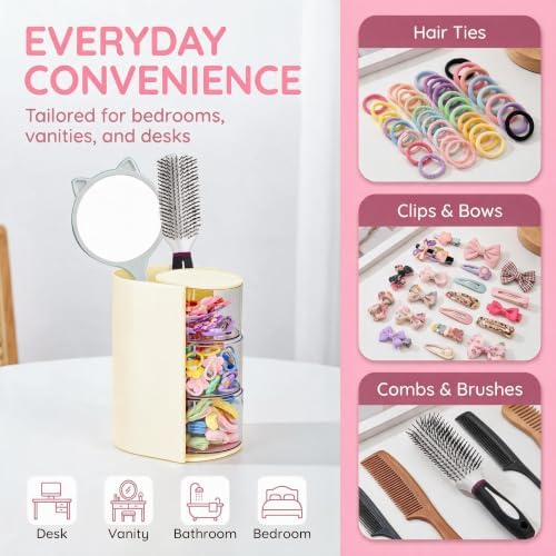 Hair Accessories Organizer With Hair Brush Holder, Off White,3-Layer - Image 4