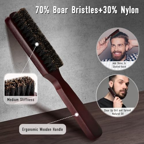 Mens Hair Brush and Beard Brush Set,Boar Bristle Beard Brush Set - Image 2