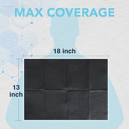 TENKAIWICK 160 Pack Disposable Dental Bibs 13"x18", 3-Ply Black Dental Bibs,Waterproof Tattoo Bibs Sheet for Nail Salon, Dental Clinic, Feeding, Tattoo Shop (Black) - Image 2