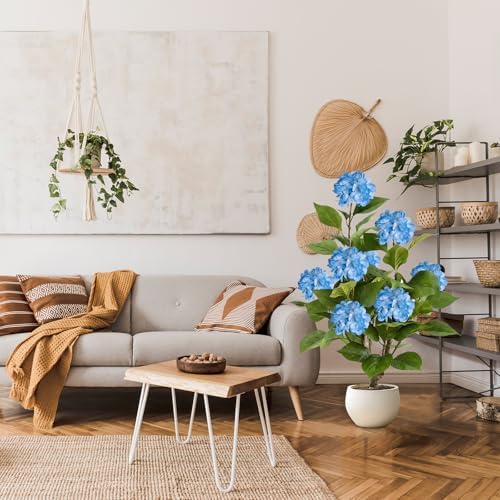3FT Artificial Hydrangea Tree 2 Pack, Realistic Faux Hydrangea Plants in Pot with Blue Flowers, Lifelike Faux Greenery Home Indoor Outdoor Front Porch Garden or Wedding, Blue - Image 5