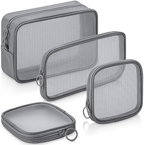 Weewooday 4Pcs Mesh Makeup Bag, Gray, Small, Large, Medium, Classic by Weewooday