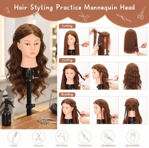 22-24'' 100% Human Hair Mannequin Head with Adjustable Stand - Image 3